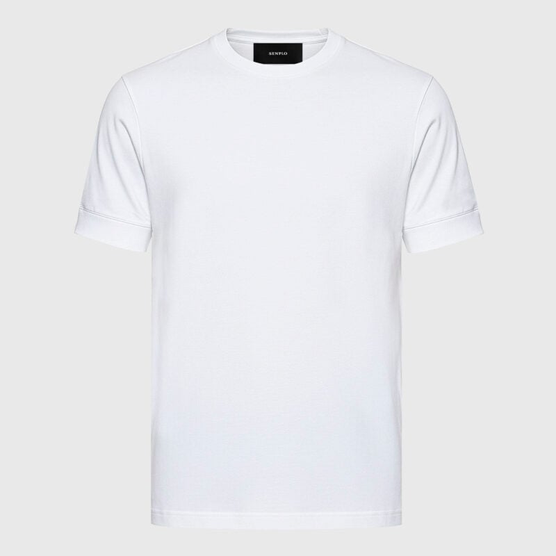 Camiseta Algodão Egípcio Punhos Canelados Branca