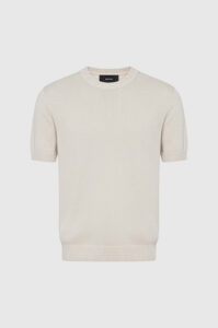 Camiseta Tricô Barra Canelada Bege - M